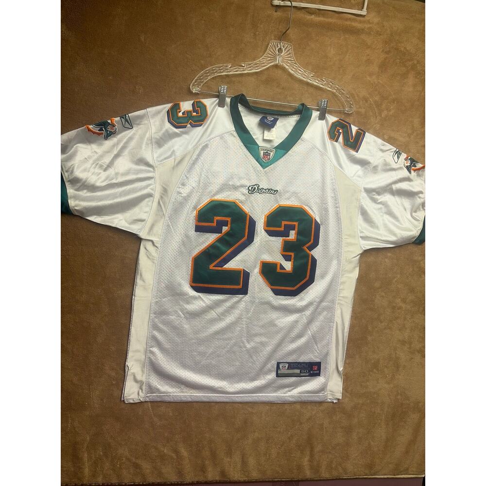 Vintage Reebok NFL Miami Dolphins Ronnie Brown #23 Jersey White Sewn Size 50 XL